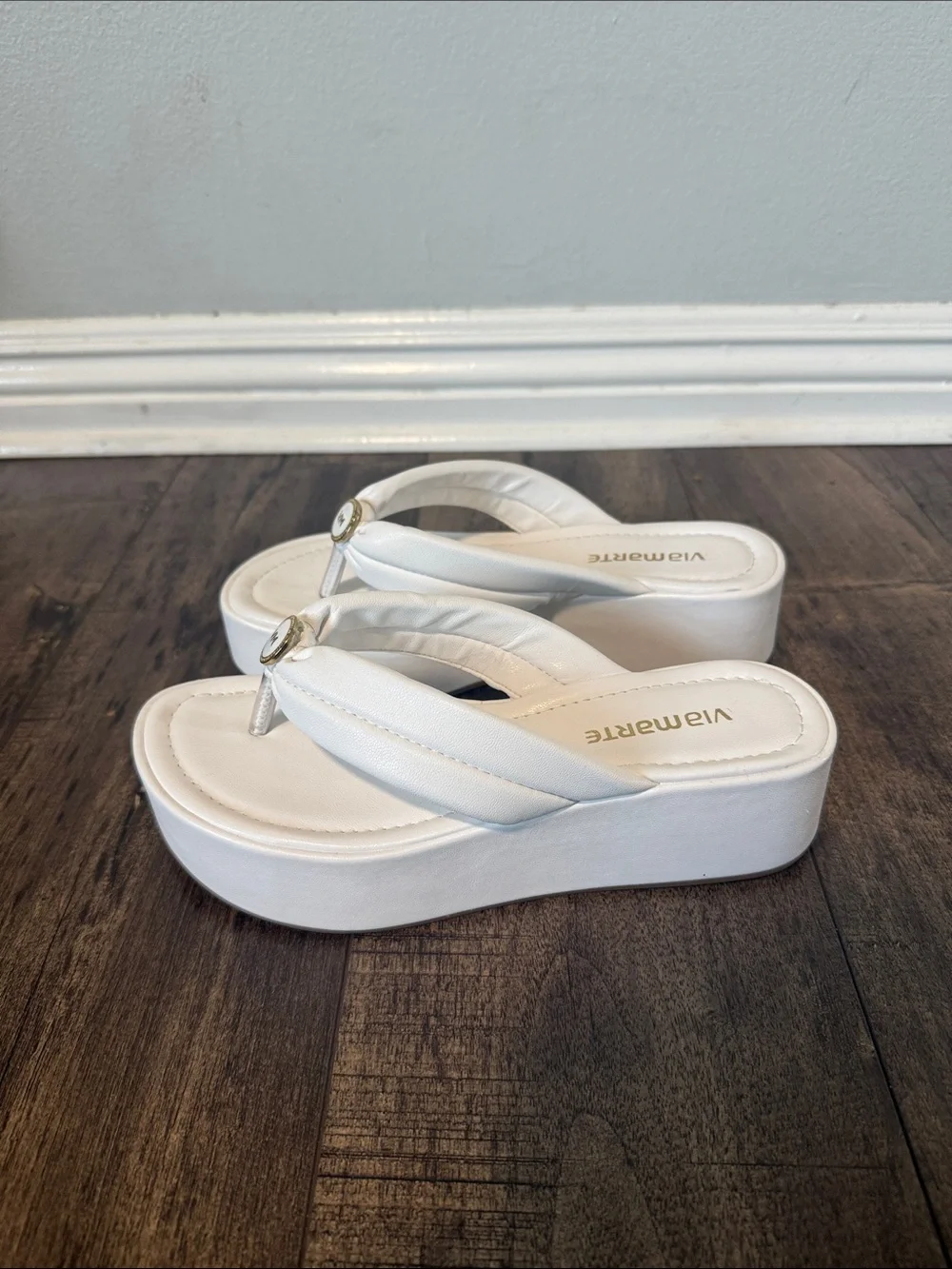 White Platform Flip Flop Wedges Sandals
